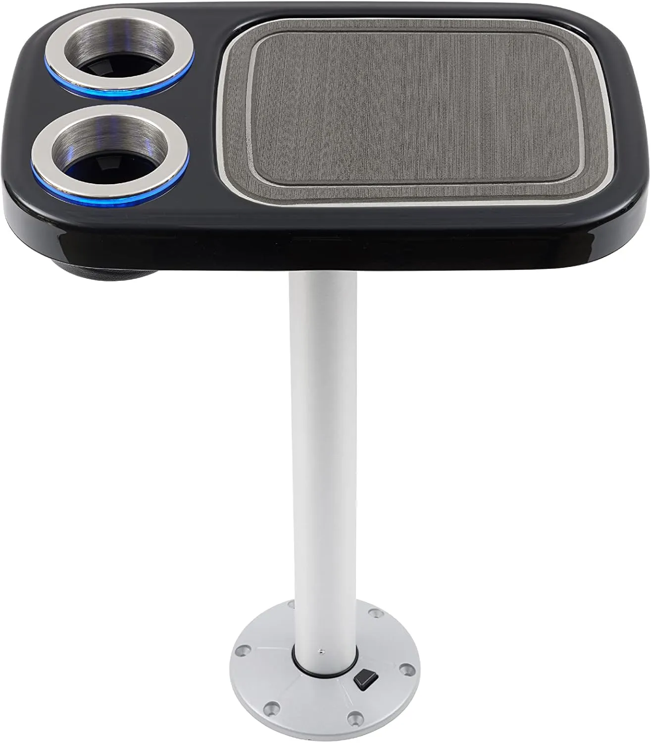 Manufacturers' Select Battery Op Lit Marine Cocktail Boat Table Leg Set with Blue LED Drink Holders Pontoon Accessories, Pedestal Table
