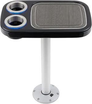 Manufacturers' Select Battery Op Lit Marine Cocktail Boat Table Leg Set with Blue LED Drink Holders Pontoon Accessories, Pedestal Table