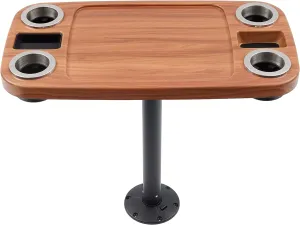 Manufacturers' Select ITC Boat Table Set - 18"x34" Removable Pontoon Boat Table with Pedestal Leg, 4 Drink Holders, and 2 Phone Stands (Cinnamon Brown Table with Black Leg)