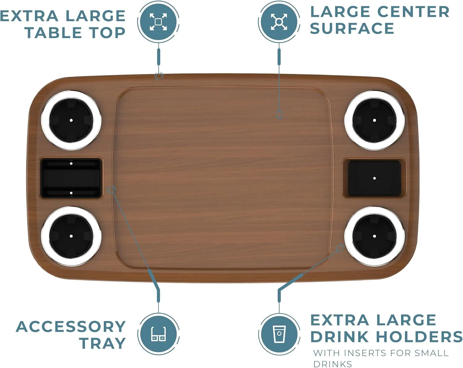 Manufacturers' Select ITC Boat Table Set - 18"x34" Removable Pontoon Boat Table with Pedestal Leg, 4 Drink Holders, and 2 Phone Stands (Cinnamon Brown Table with Black Leg)