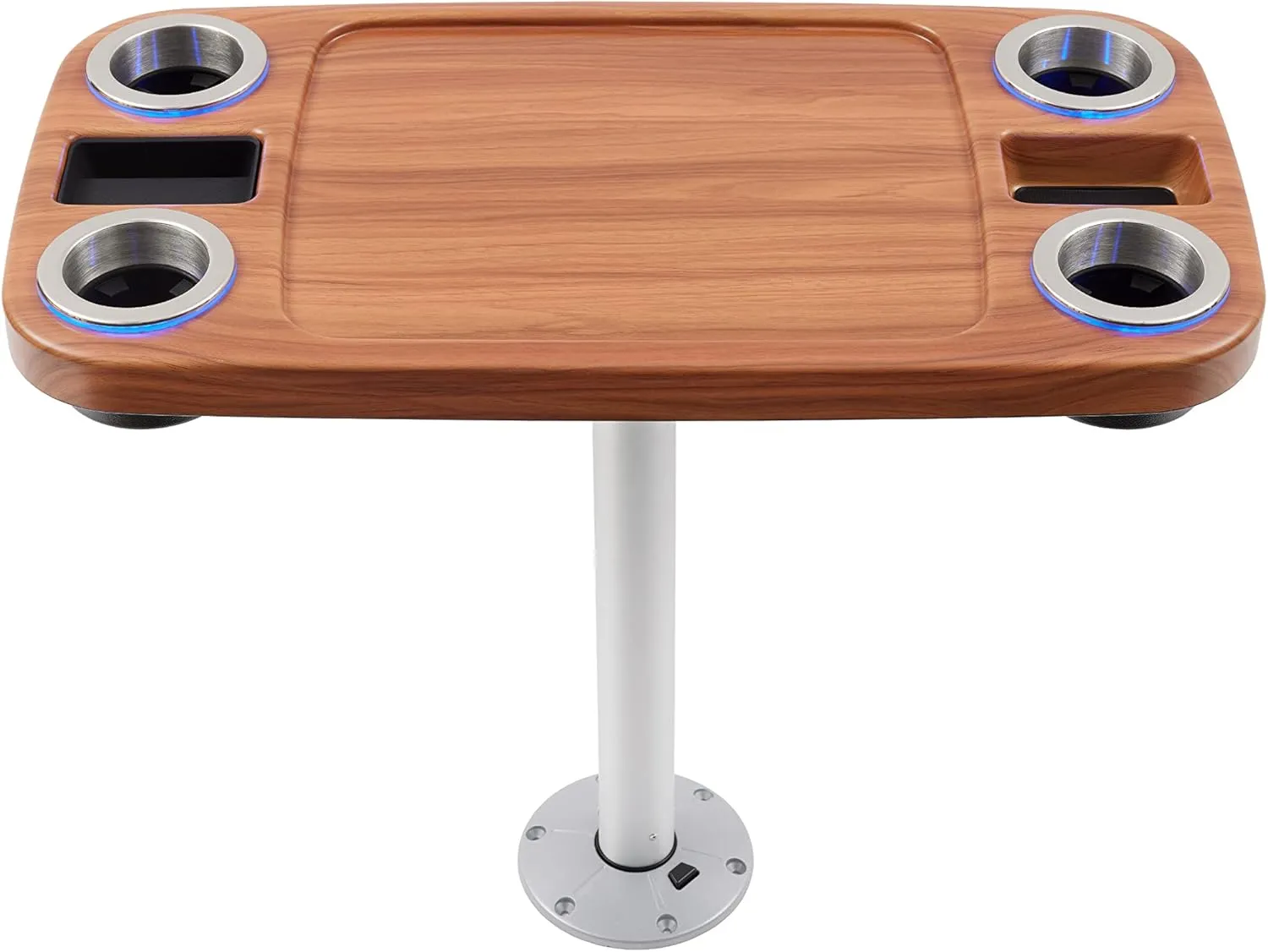 Manufacturers' Select ITC Lit Marine Boat Table Leg Set. Pontoon Accessories, Marine Pedestal Table. Large Top with Blue Led Lit Drink Holder