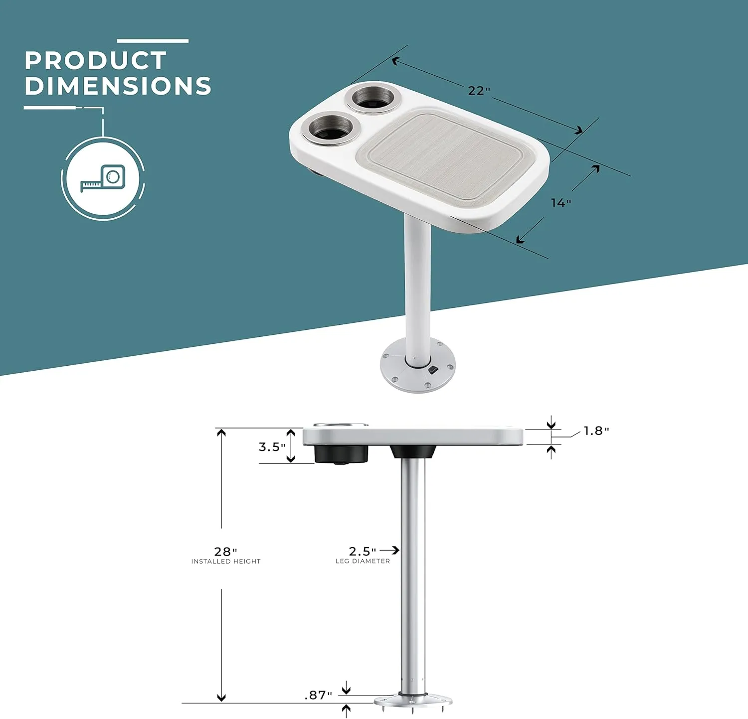 Manufacturers' Select ITC Marine Cocktail Boat Table Leg Set. Pontoon Accessories, Marine Pedestal Table with Center Foam Mat