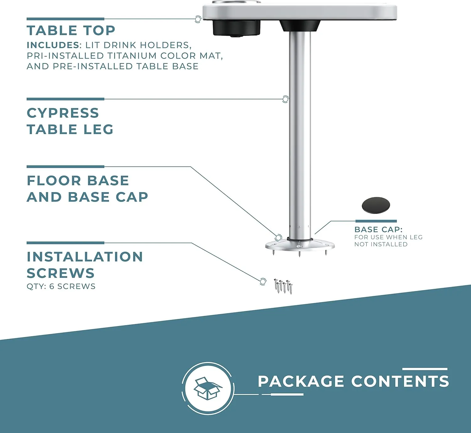 Manufacturers' Select ITC Marine Cocktail Boat Table Leg Set. Pontoon Accessories, Marine Pedestal Table with Center Foam Mat