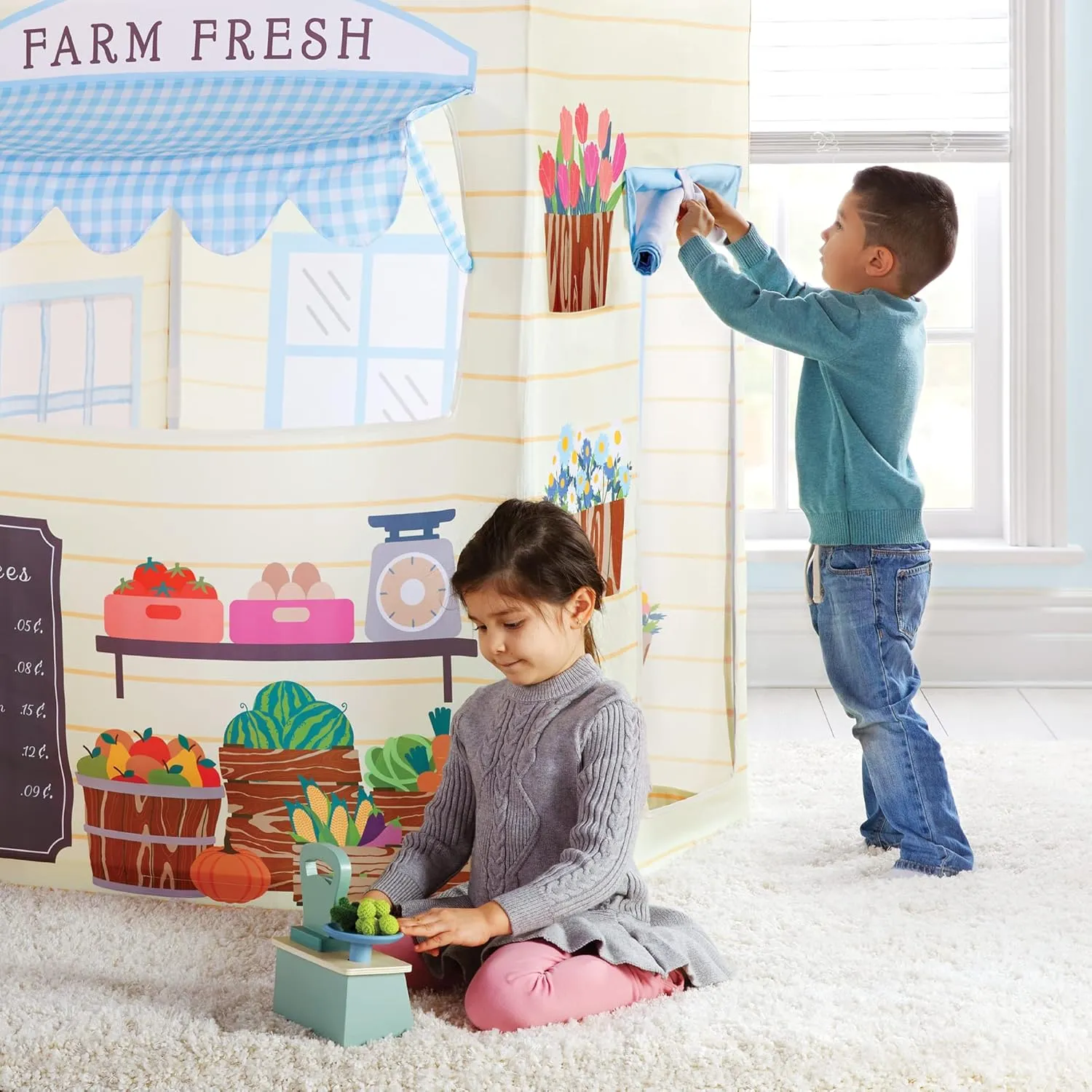 Martha Stewart Kids' Farmer's Market Play Tent - Large Indoor Playhouse for Pretend Play in Classroom or Home