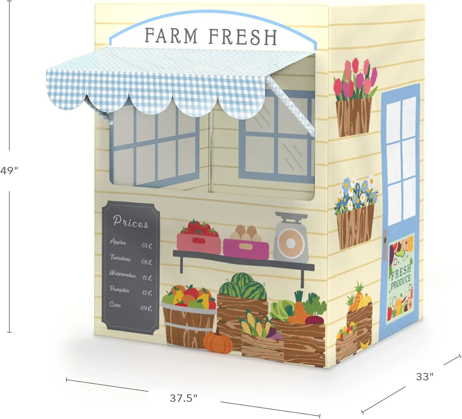 Martha Stewart Kids' Farmer's Market Play Tent - Large Indoor Playhouse for Pretend Play in Classroom or Home