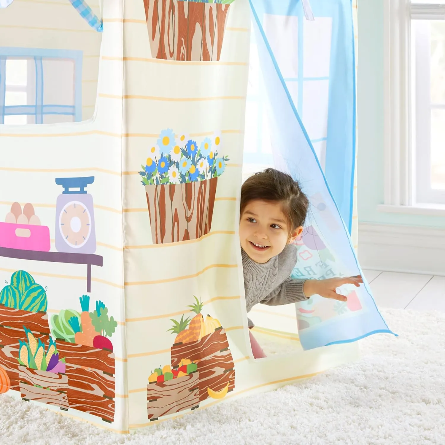 Martha Stewart Kids' Farmer's Market Play Tent - Large Indoor Playhouse for Pretend Play in Classroom or Home