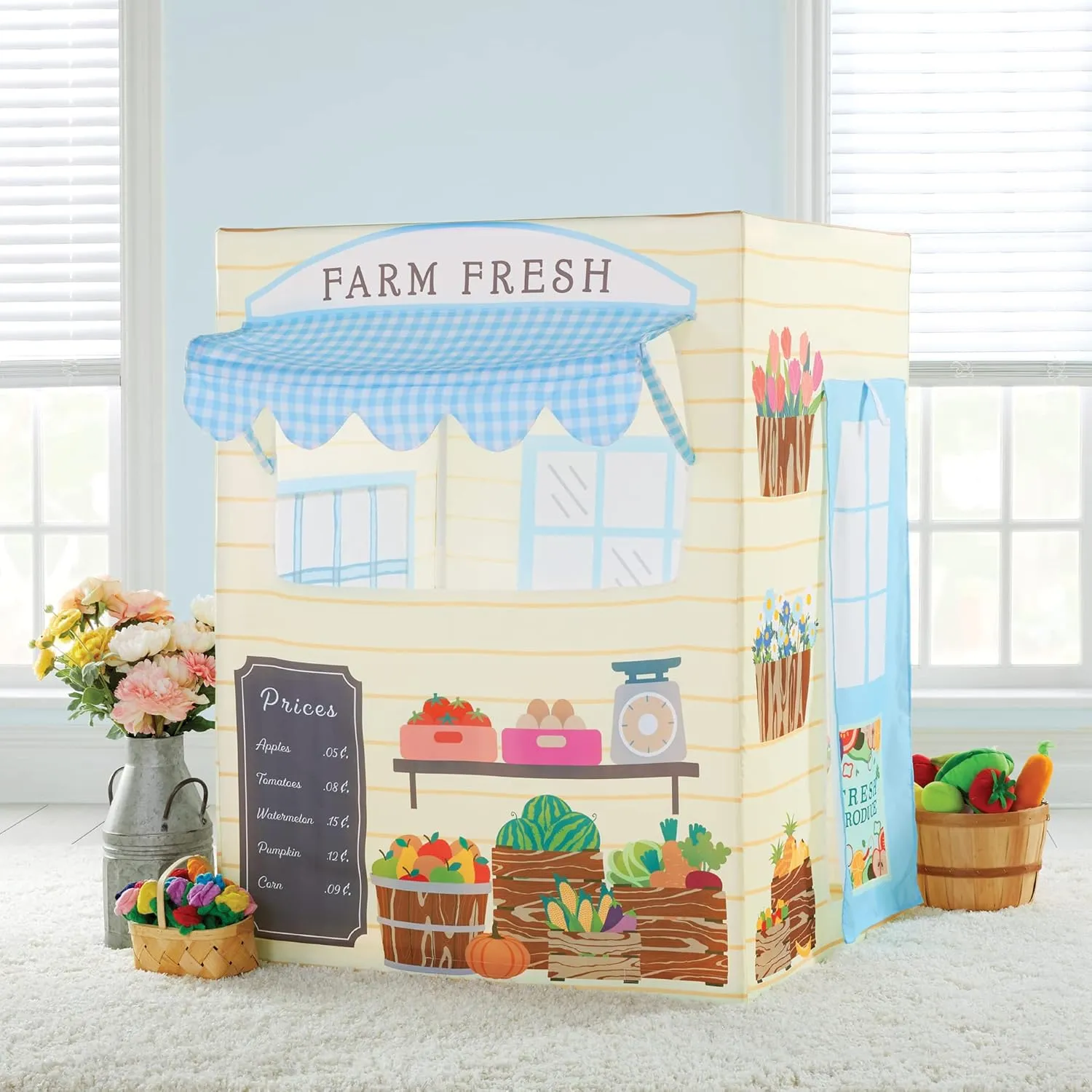 Martha Stewart Kids' Farmer's Market Play Tent - Large Indoor Playhouse for Pretend Play in Classroom or Home