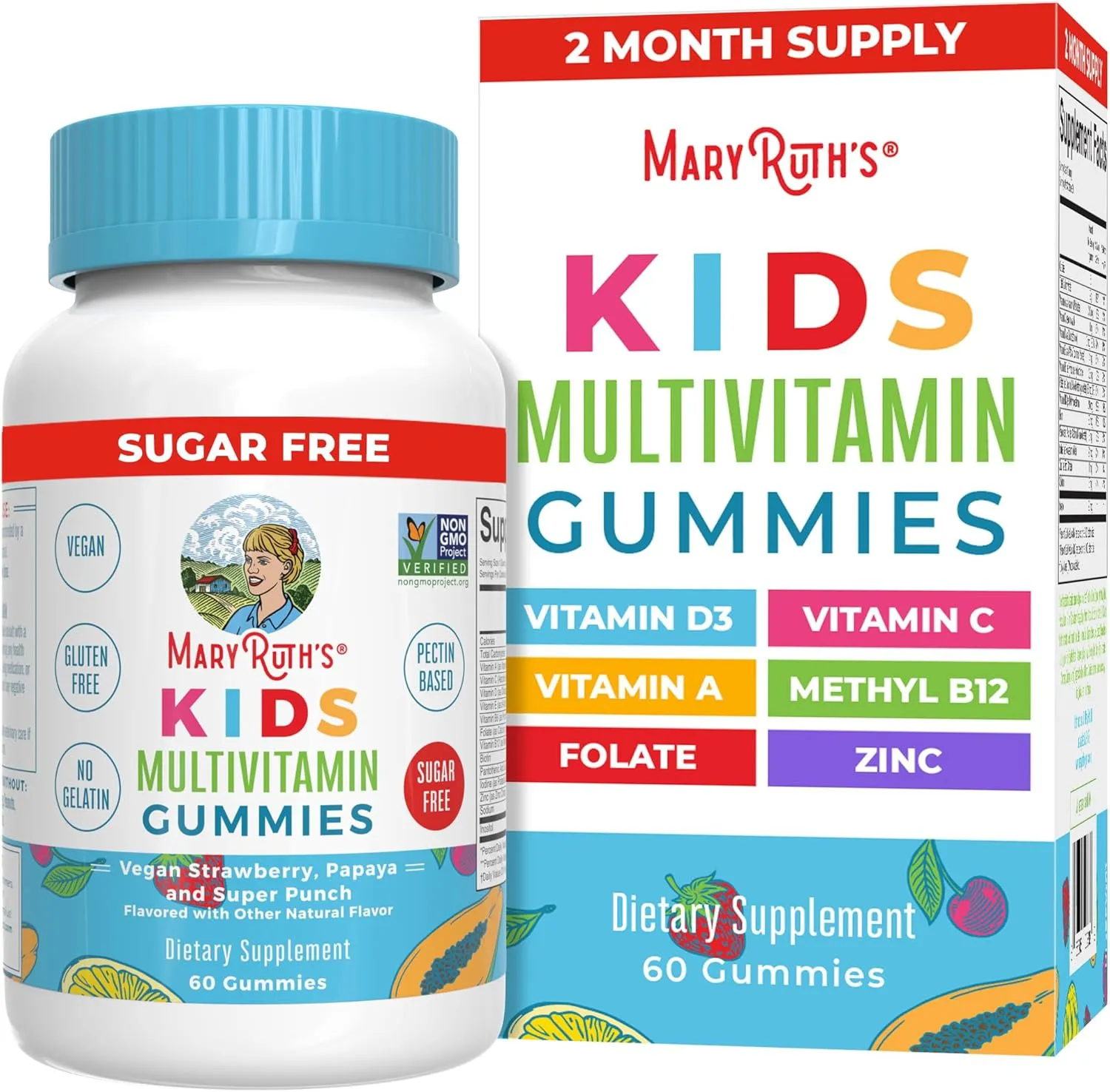 MaryRuth Organics Kids Vitamins | Multi | Sugar Free | 2 Month Supply | Kids Multivitamin Gummies for Ages 2  | Vegan | Only 1 Gummy a Day | 60 Count