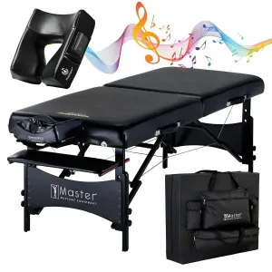 Master Massage 30" Galaxy Massage Table Beauty Bed Package with Extra MusicMaster Ergonomic Dream Sound Face Cradle Cushion-Black Nano