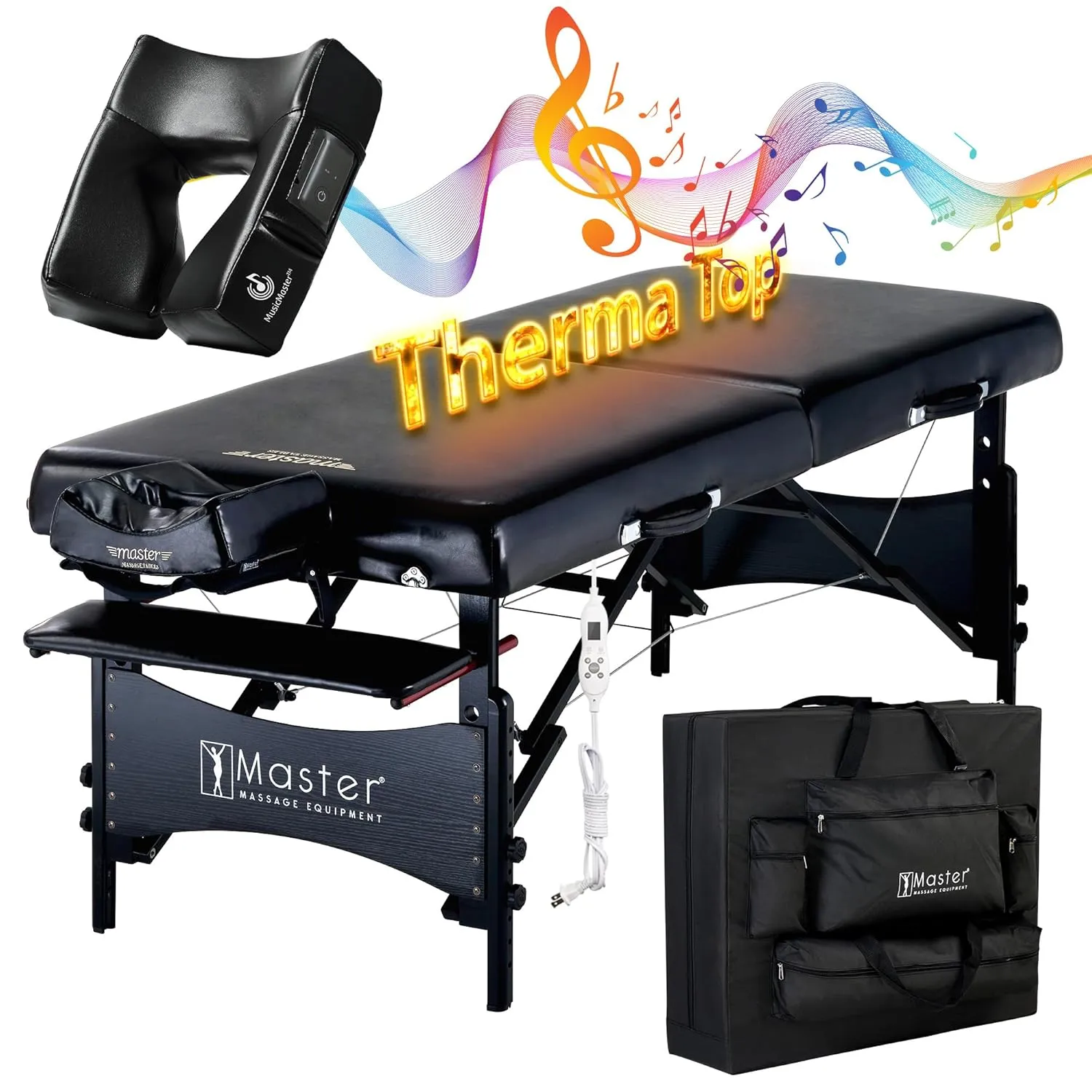 Master Massage 30" Galaxy TT Massage Table Beauty Bed Package with Extra MusicMaster Ergonomic Dream Sound Face Cradle Cushion- Black Nano