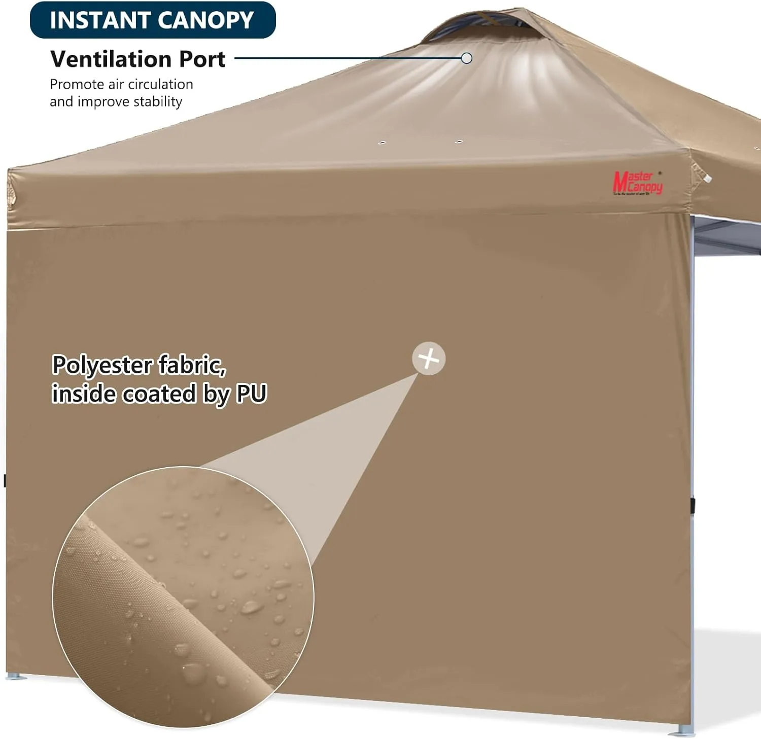 MASTERCANOPY Durable Pop-up Canopy Tent with 1 Sidewall (10'x10',Khaki)