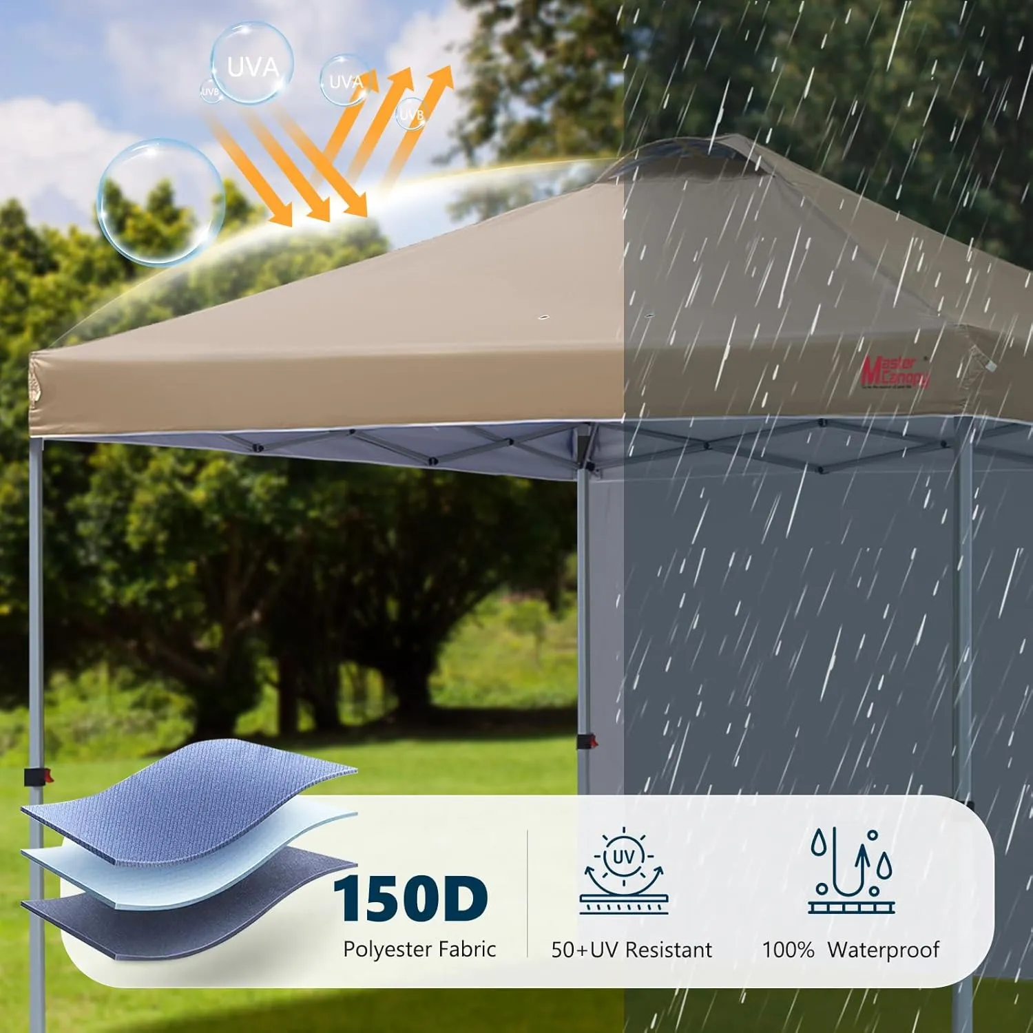 MASTERCANOPY Durable Pop-up Canopy Tent with 1 Sidewall (10'x10',Khaki)