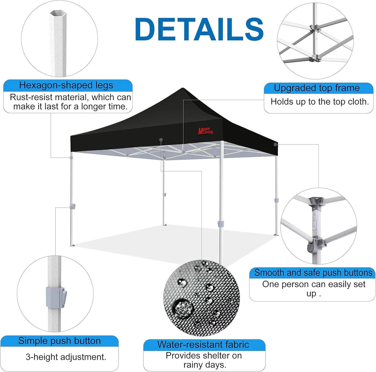MASTERCANOPY Premium Heavy Duty Pop Up Commercial Instant Canopy Tent (10x10, Black)
