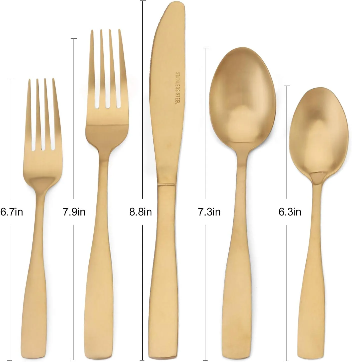 Matte Gold Silverware Set, Satin Finish 40-Piece Stainless Steel Flatware set, Tableware Cutlery Set Service for 8, Utensils for Kitchens, Dishwasher Safe