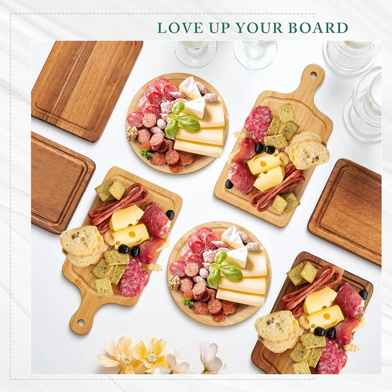 Maxcheck 2 Sets Baby Shower Bridal Game Prizes for Winners Round Cheese Board Set Wood Mini Charcuterie Board with Knives and Forks Bulk Thank You Card with Gift Box for Guests Wedding Favor (Bamboo)