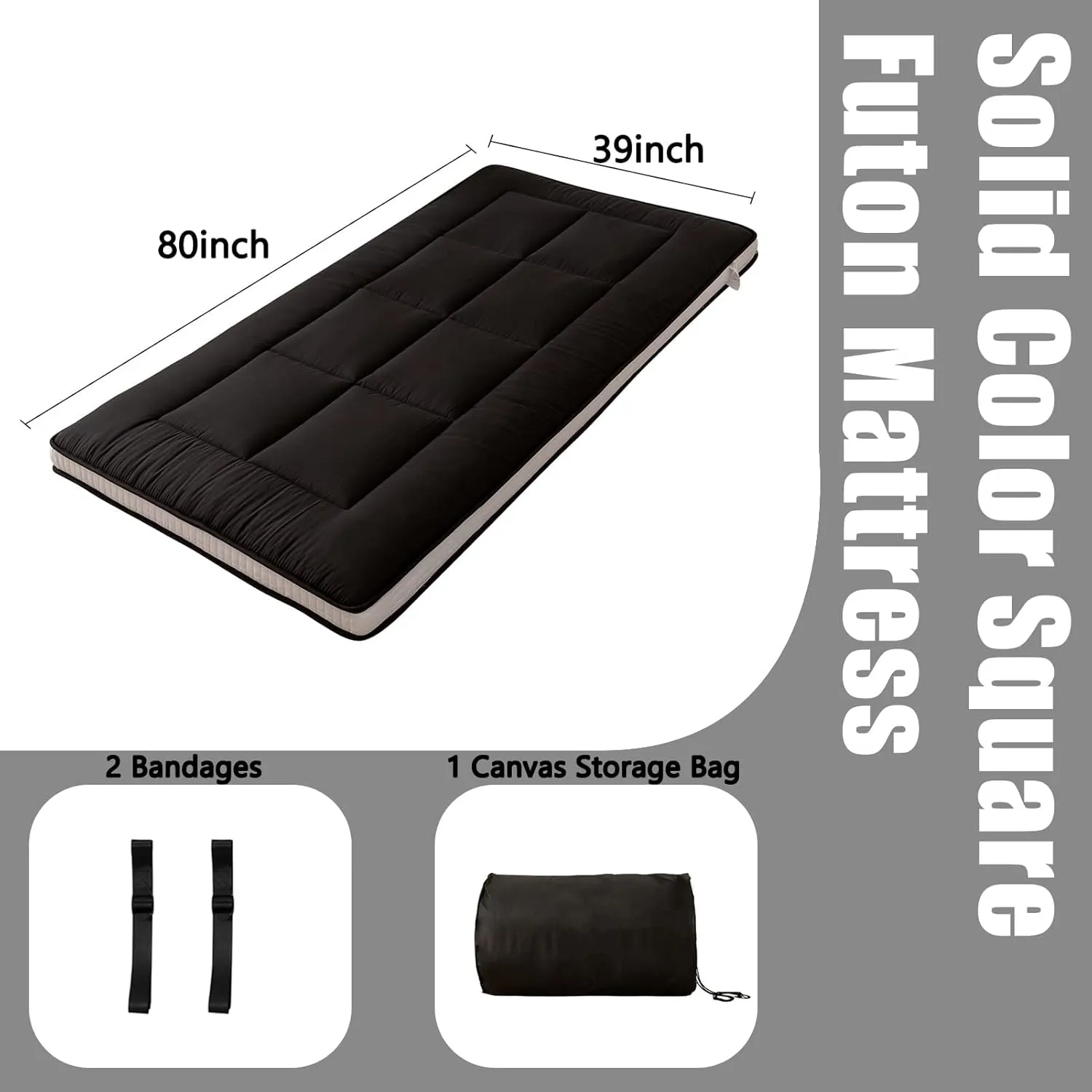 MAXYOYO Twin Bed Mattress Japanese Futon, Pad Camping Mattress Floor Bed Mattress Topper, Easy to Foldable and Portable, Black Futon Single Mattress