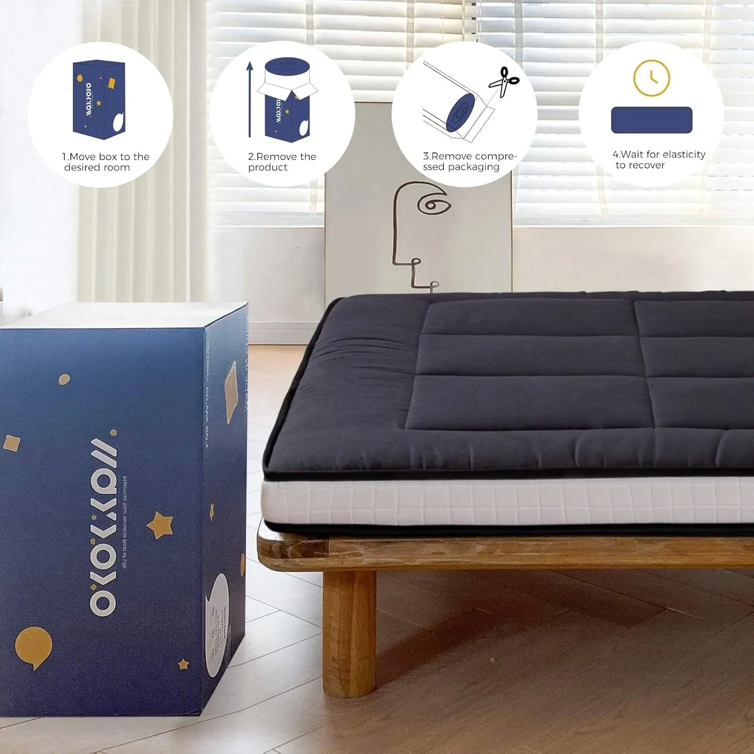 MAXYOYO Twin Bed Mattress Japanese Futon, Pad Camping Mattress Floor Bed Mattress Topper, Easy to Foldable and Portable, Black Futon Single Mattress