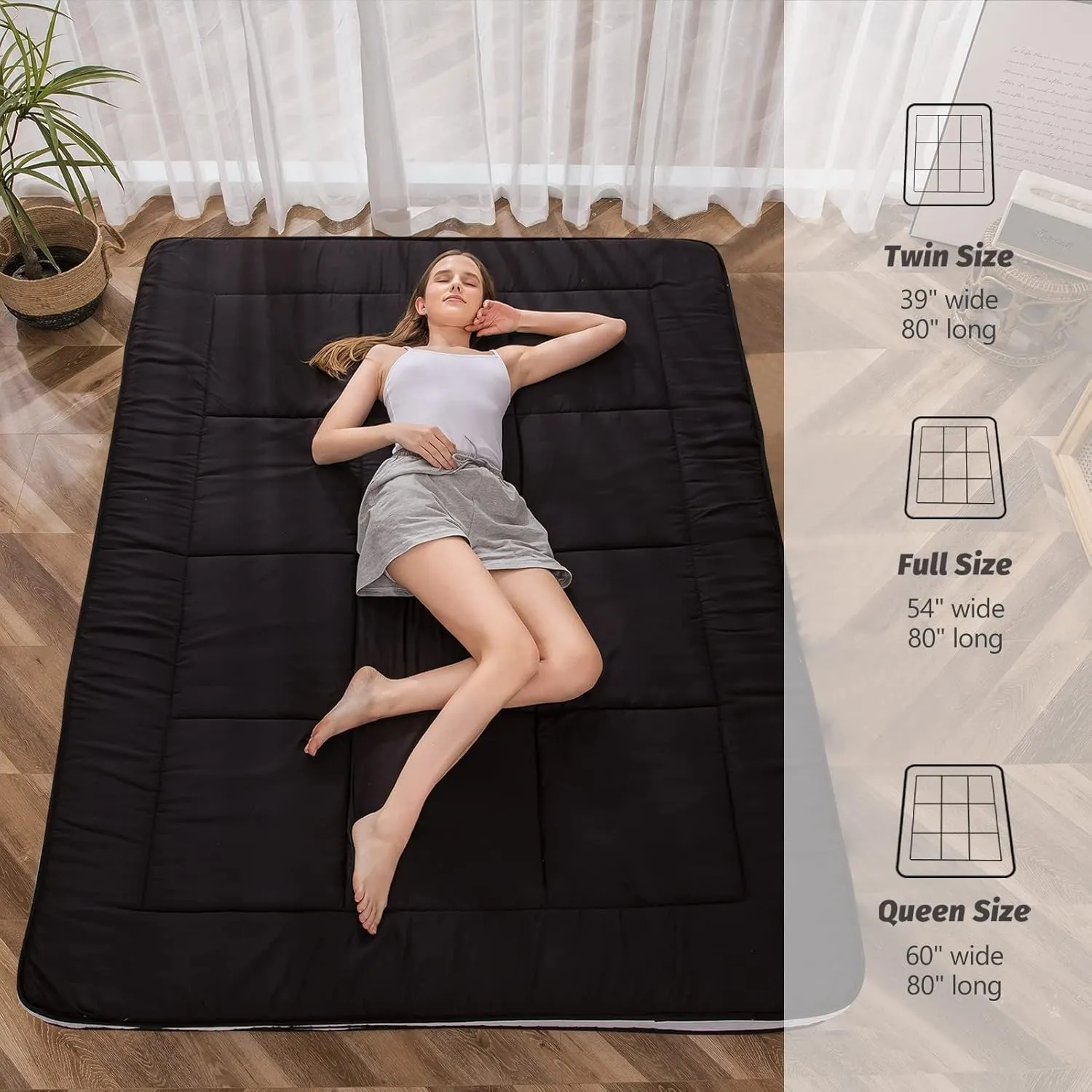 MAXYOYO Twin Bed Mattress Japanese Futon, Pad Camping Mattress Floor Bed Mattress Topper, Easy to Foldable and Portable, Black Futon Single Mattress