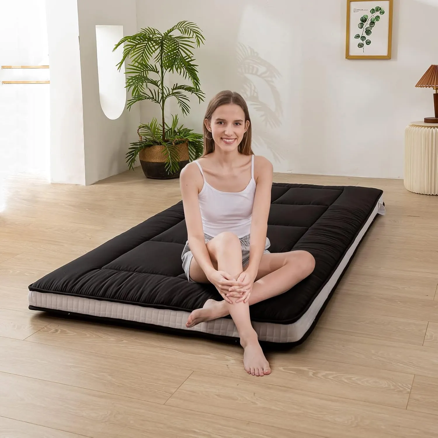 MAXYOYO Twin Bed Mattress Japanese Futon, Pad Camping Mattress Floor Bed Mattress Topper, Easy to Foldable and Portable, Black Futon Single Mattress