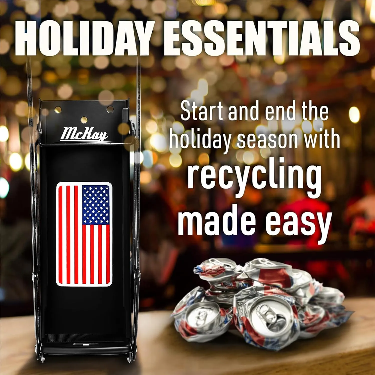 Mckay 16 Oz Metal Can Crusher US Flag, Can Crusher Wall Mounted, Can Crushers for Recycling Wall-Mounted Smasher for Aluminum Seltzer, Soda, Beer Cans and Bottles, Gadgets for Home - American Flag