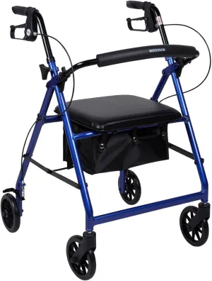McKesson Rollator Walker with Seat and Wheels, Lightweight, Aluminum, 300 lbs Weight Capacity, Blue, 1 Count