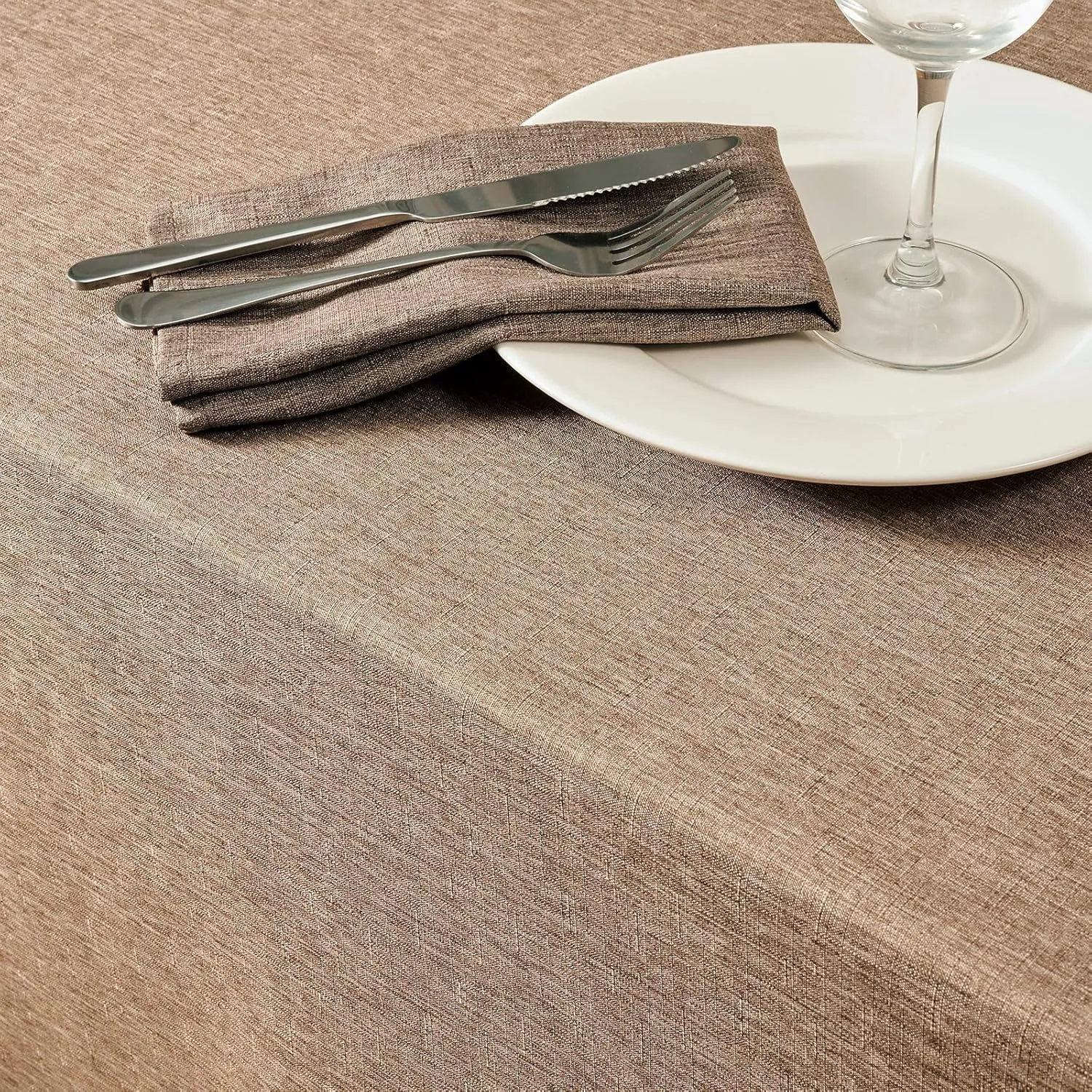 Mebakuk Rectangle Table Cloth Linen Farmhouse Tablecloth Waterproof Anti-Shrink Soft and Wrinkle Resistant Decorative Fabric Table Cover for Kitchen (Flaxen, 60" x 84" (6-8 Seats))