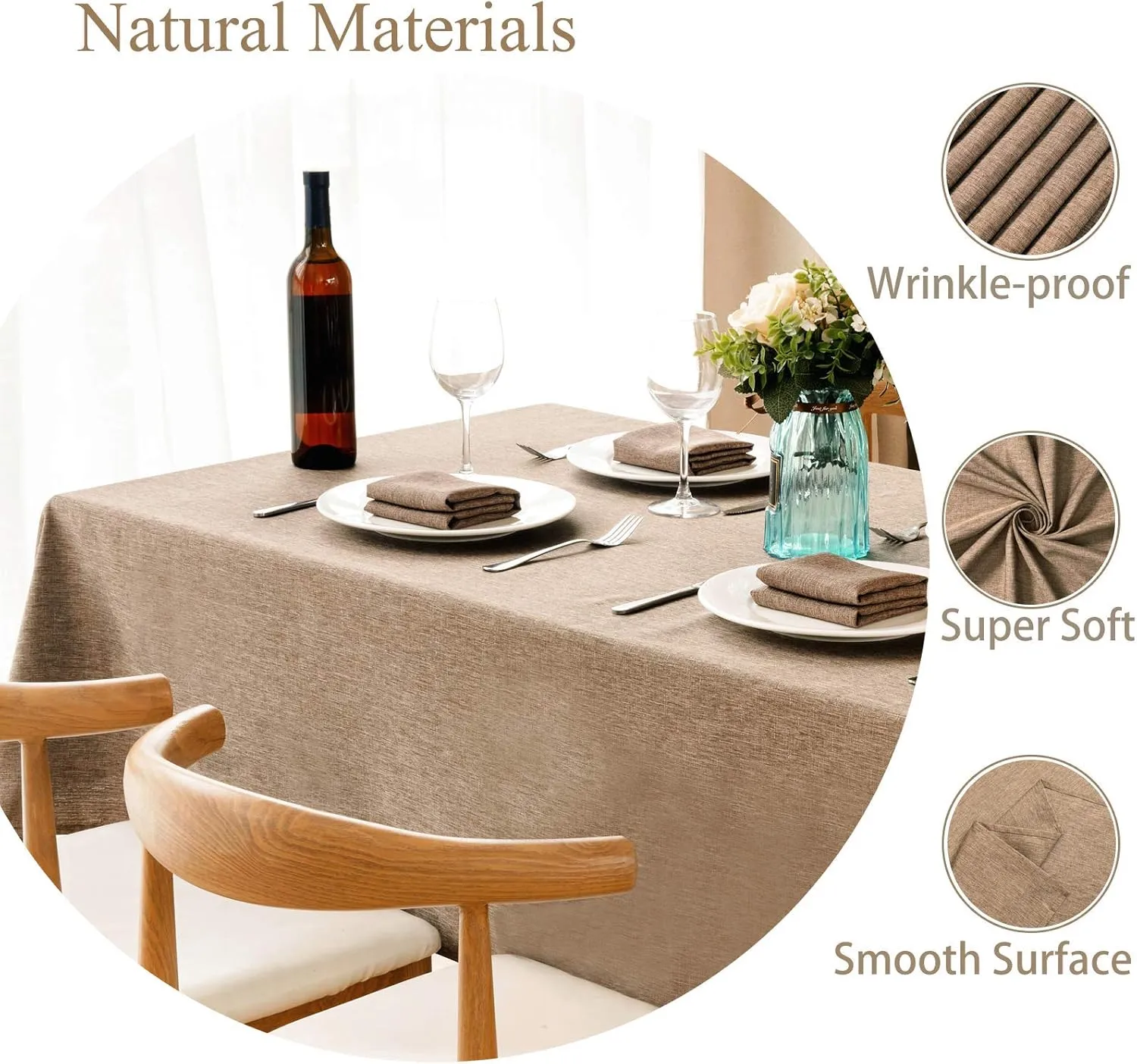 Mebakuk Rectangle Table Cloth Linen Farmhouse Tablecloth Waterproof Anti-Shrink Soft and Wrinkle Resistant Decorative Fabric Table Cover for Kitchen (Flaxen, 60" x 84" (6-8 Seats))