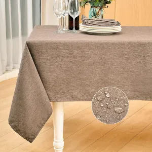 Mebakuk Rectangle Table Cloth Linen Farmhouse Tablecloth Waterproof Anti-Shrink Soft and Wrinkle Resistant Decorative Fabric Table Cover for Kitchen (Flaxen, 60" x 84" (6-8 Seats))