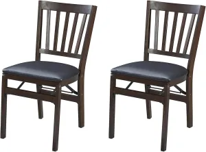 MECO Stakmore Premium Solid Wood Dining Table Compact Folding Chair Set with Fabric Padded Upholstered Seat, Espresso/Black (Set of 2)
