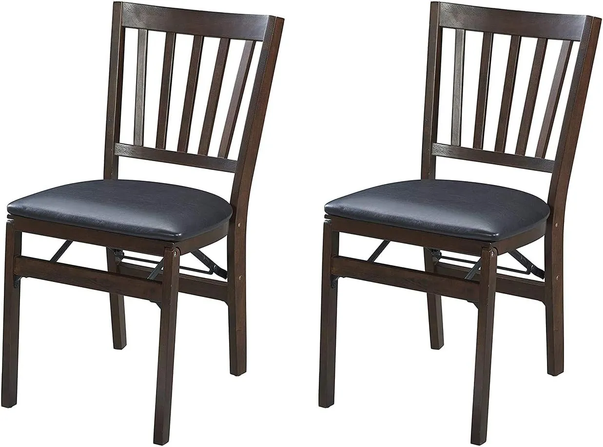 MECO Stakmore Premium Solid Wood Dining Table Compact Folding Chair Set with Fabric Padded Upholstered Seat, Espresso/Black (Set of 2)