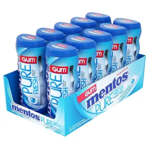 Mentos Pure Fresh Sugar-Free Chewing Gum with Xylitol, Fresh Mint, 15 Piece Bottle (Bulk Pack of 10)