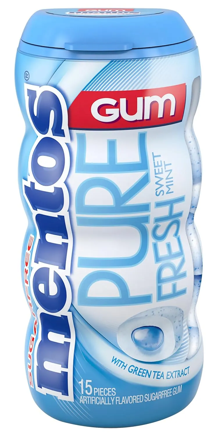 Mentos Pure Fresh Sugar-Free Chewing Gum with Xylitol, Sweet Mint, 15 Piece Bottle (Pack of 10)