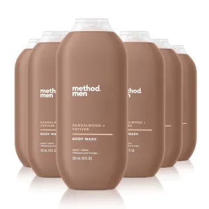 Method Men Body Wash, Sandalwood   Vetiver, Paraben and Phthalate Free, 18 FL Oz (Pack of 6)
