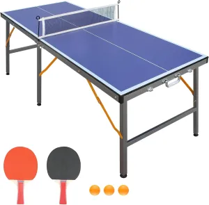 Mid-Size Table Tennis Table Foldable & Portable 5ft Ping Pong Table Set for Indoor & Outdoor Games with Net, 2 Table Tennis Paddles and 3 Balls