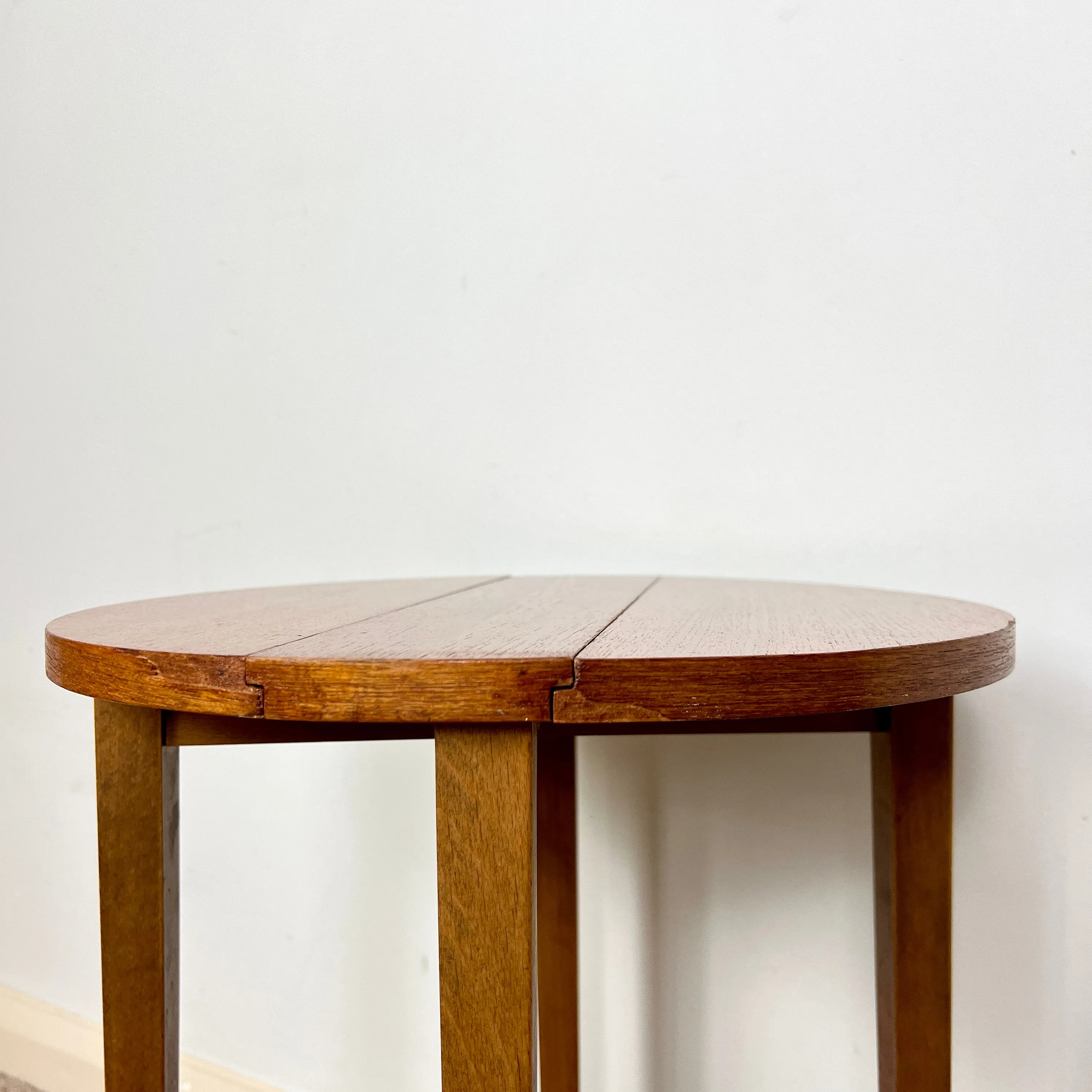 Midcentury Teak Folding Small Side Bedside Table, Vintage Retro End Table, Danish Style