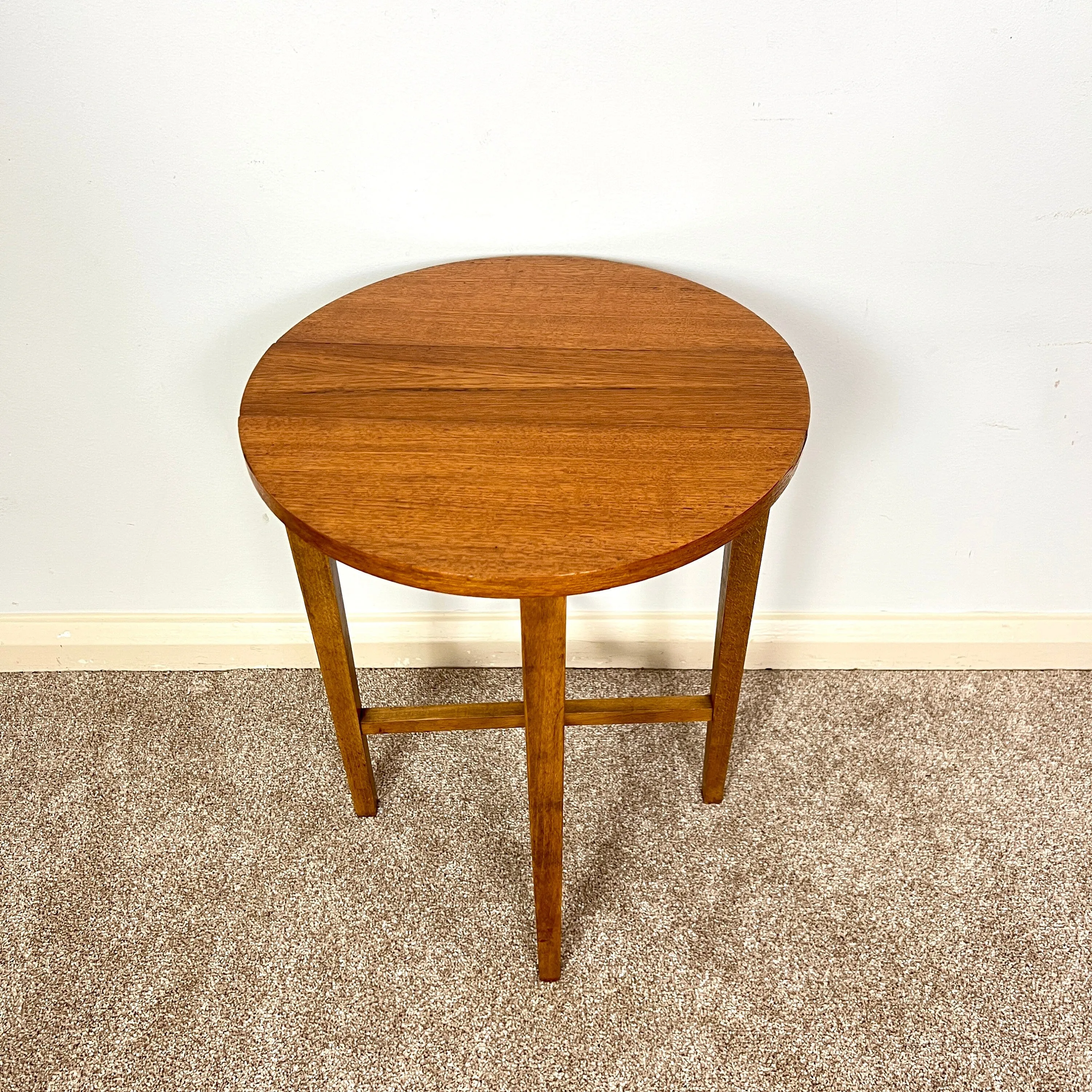 Midcentury Teak Folding Small Side Bedside Table, Vintage Retro End Table, Danish Style