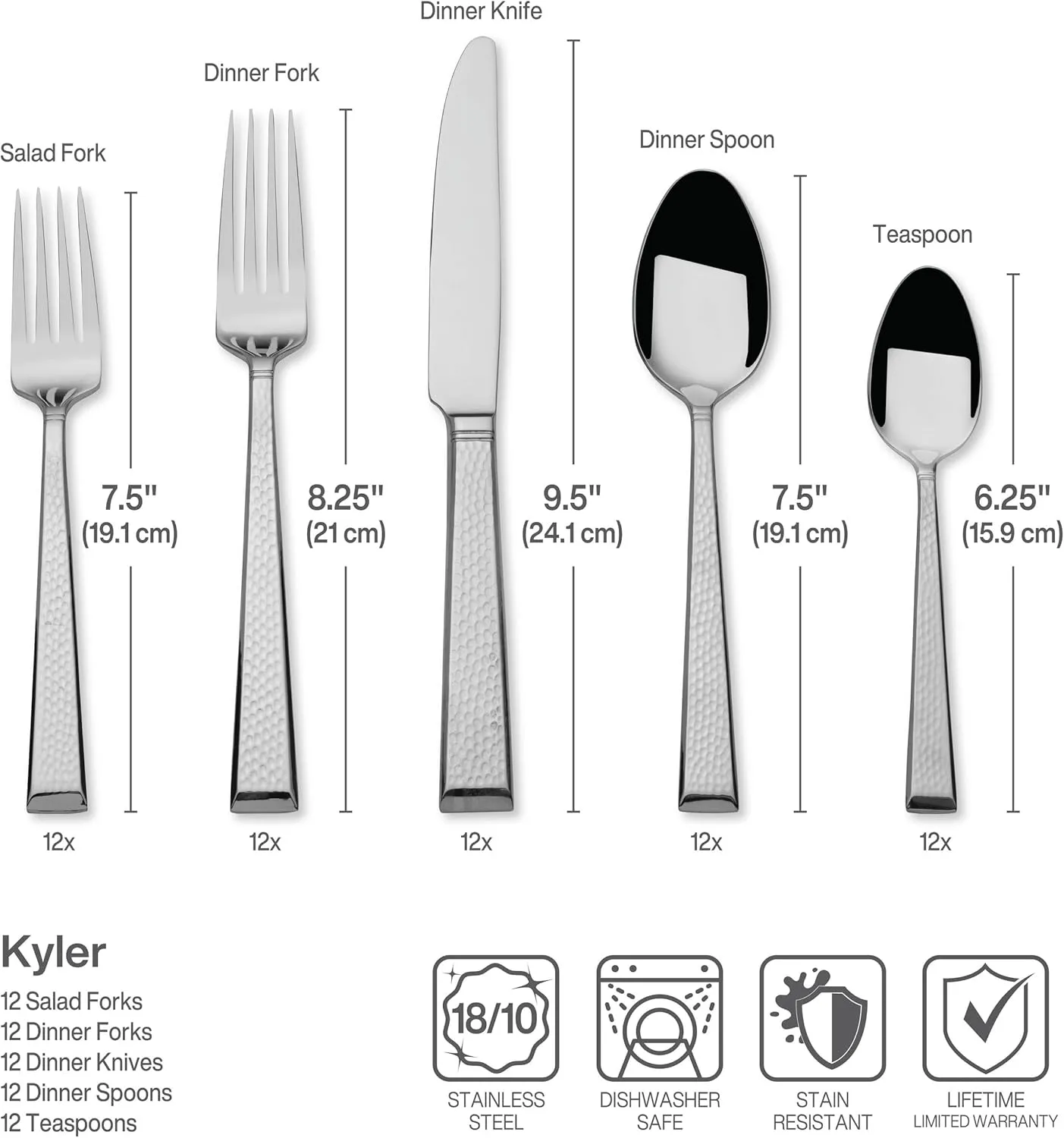 Mikasa, Kyler Flatware Service for 12, 65 Piece Set, 18/10 Stainless Steel, Silverware Set with Serving Utensils