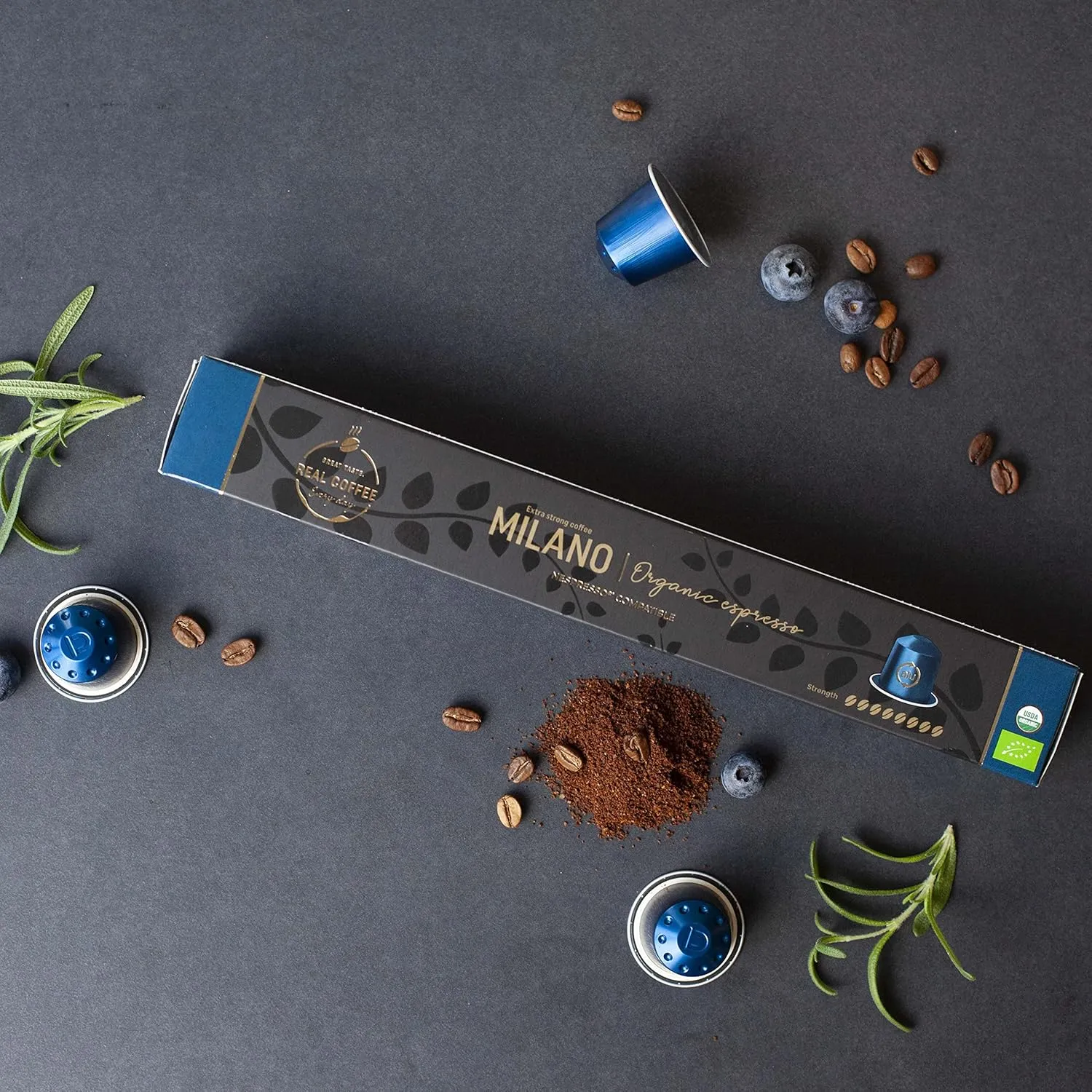 ‘Milano’ Organic Italian Espresso for Nespresso | 100 Organic Aluminum Capsules | The Strongest Organic Espresso in the World! | 100% Nespresso Compatible Pods | Fairtrade