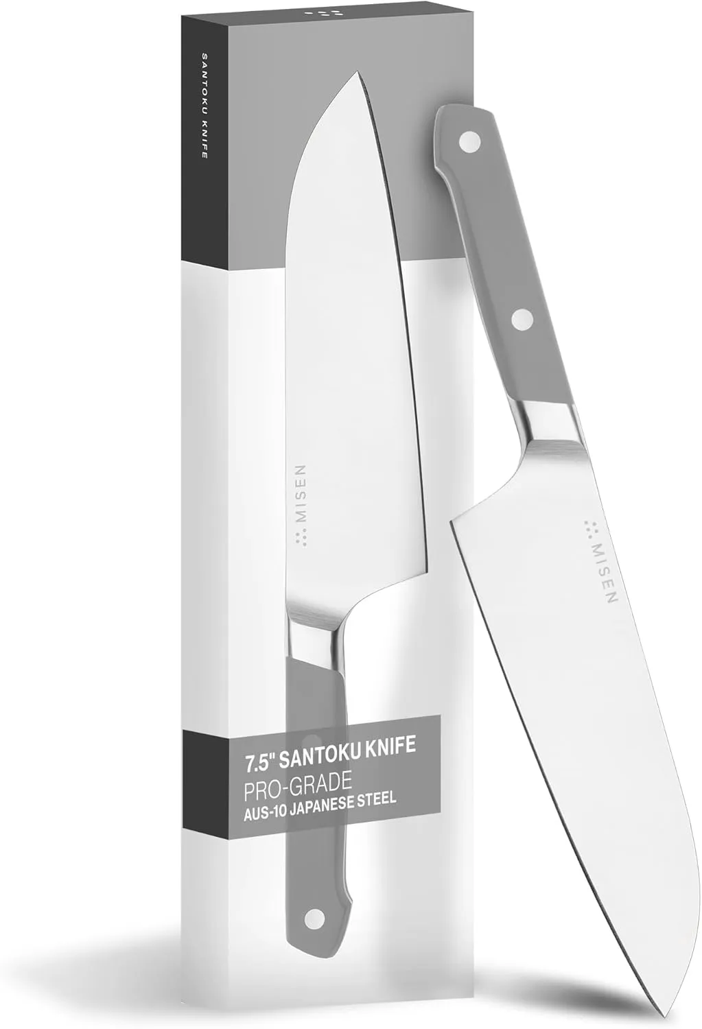 Misen Japanese Santoku Chef Knife - 7.5 Inch High Carbon Stainless Steel - Classic Japanese Knife Design for Cutting, Slicing, and Chopping - Razor Sharp Japanese Style Kitchen Knife, Gray