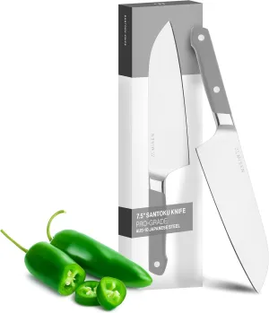 Misen Japanese Santoku Chef Knife - 7.5 Inch High Carbon Stainless Steel - Classic Japanese Knife Design for Cutting, Slicing, and Chopping - Razor Sharp Japanese Style Kitchen Knife, Gray