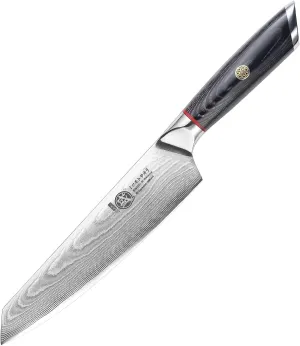 MITSUMOTO SAKARI 7 inch Damascus Japanese Chef's Knives, Hand Forged AUS-10 Kiritsuke Chef Knife with PakkaWood Handle, Professional Super Stainless Steel Kitchen Knife