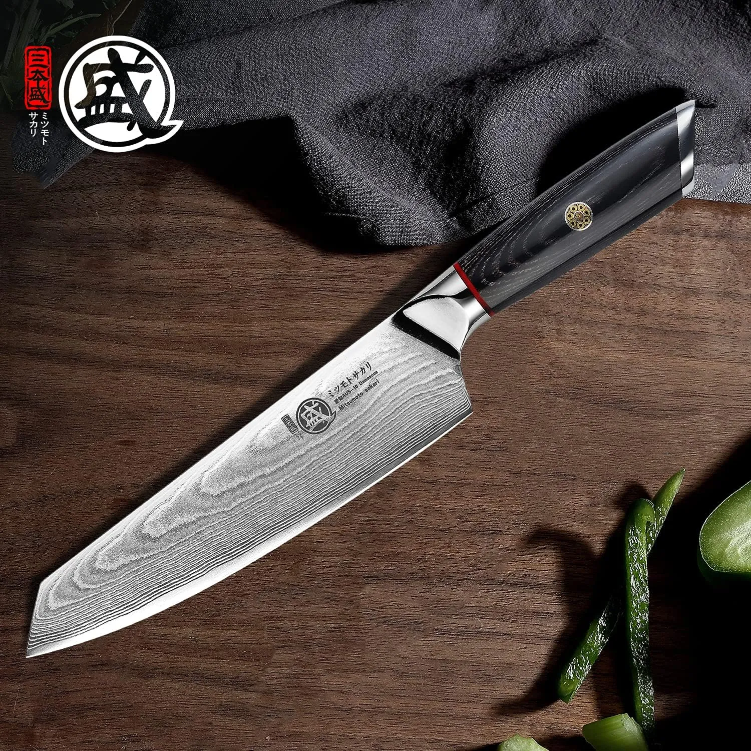 MITSUMOTO SAKARI 7 inch Damascus Japanese Chef's Knives, Hand Forged AUS-10 Kiritsuke Chef Knife with PakkaWood Handle, Professional Super Stainless Steel Kitchen Knife