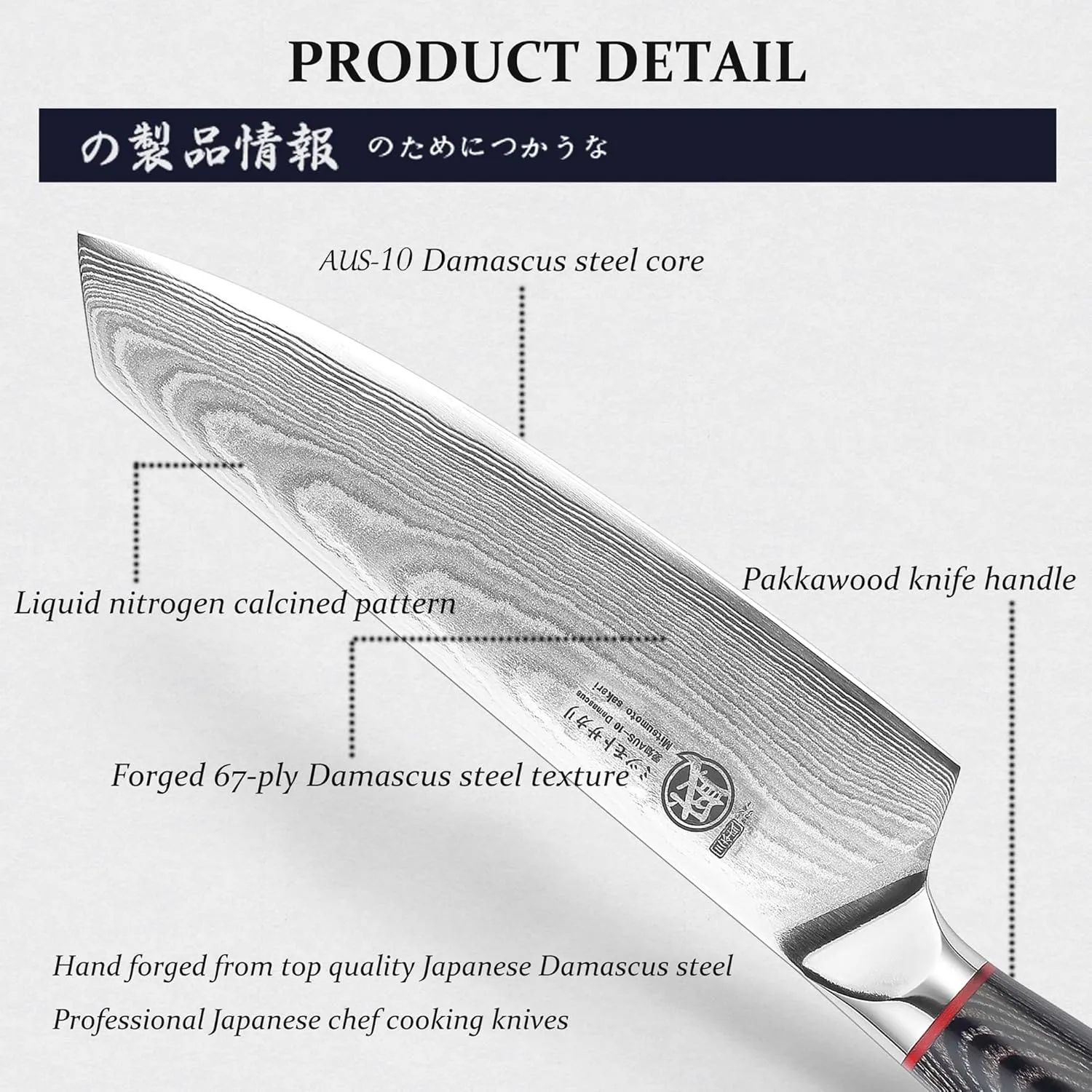 MITSUMOTO SAKARI 7 inch Damascus Japanese Chef's Knives, Hand Forged AUS-10 Kiritsuke Chef Knife with PakkaWood Handle, Professional Super Stainless Steel Kitchen Knife