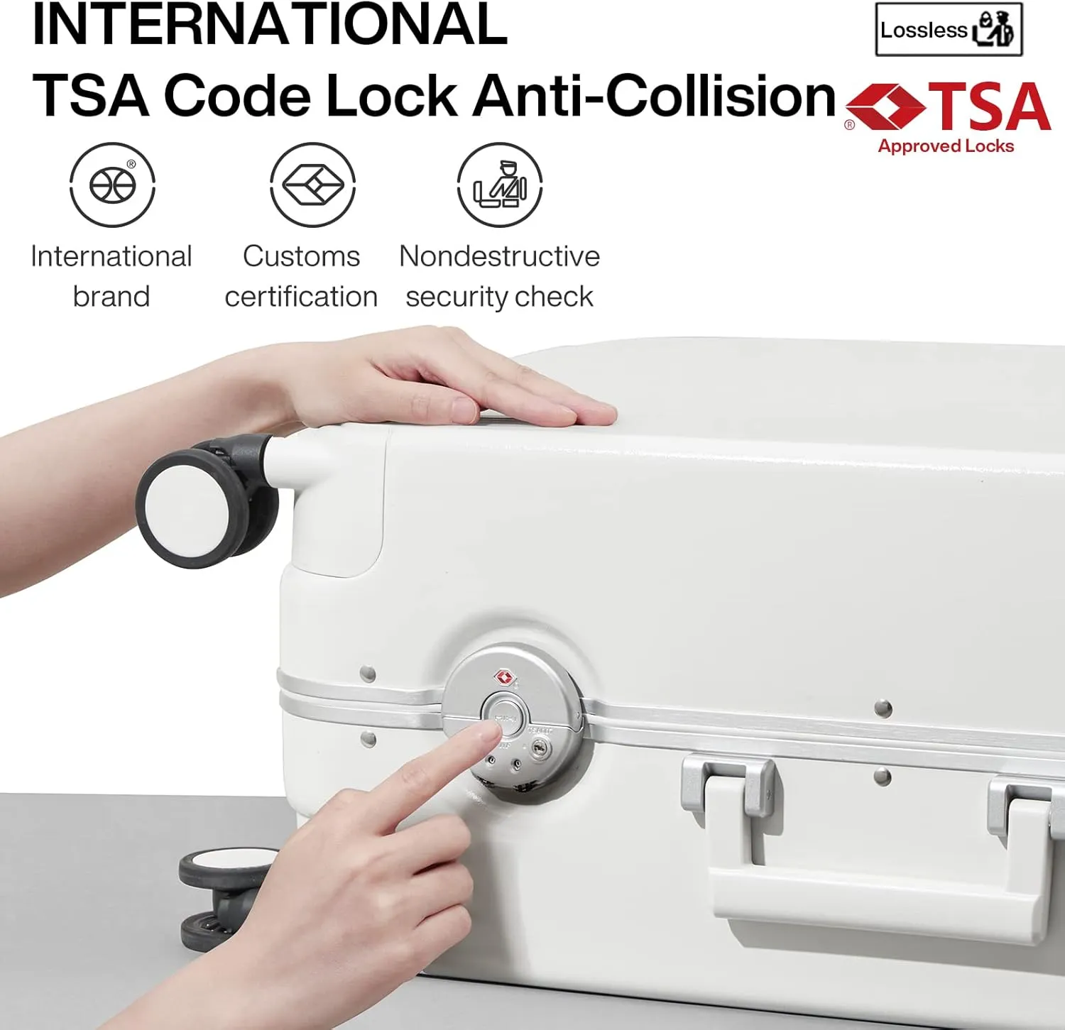 mixi Carry On Luggage 20'' Travel Suitcase Rolling Luggage Aluminum Frame PC Hardside with Spinner Wheels & TSA Lock - Smoke White