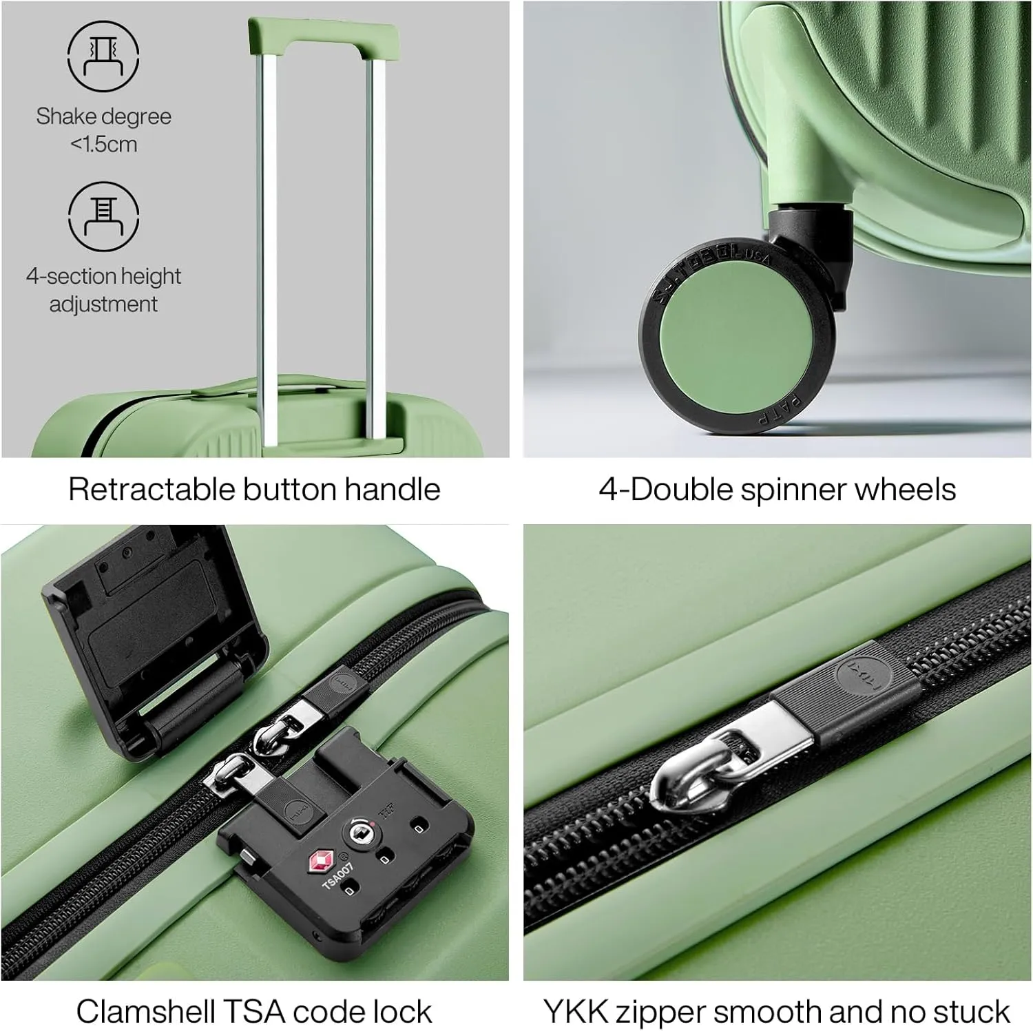 mixi Hardside PC Suitcase 20 Inch Carry On Luggage Spinner Wheels TSA with Cover, Avocado Green