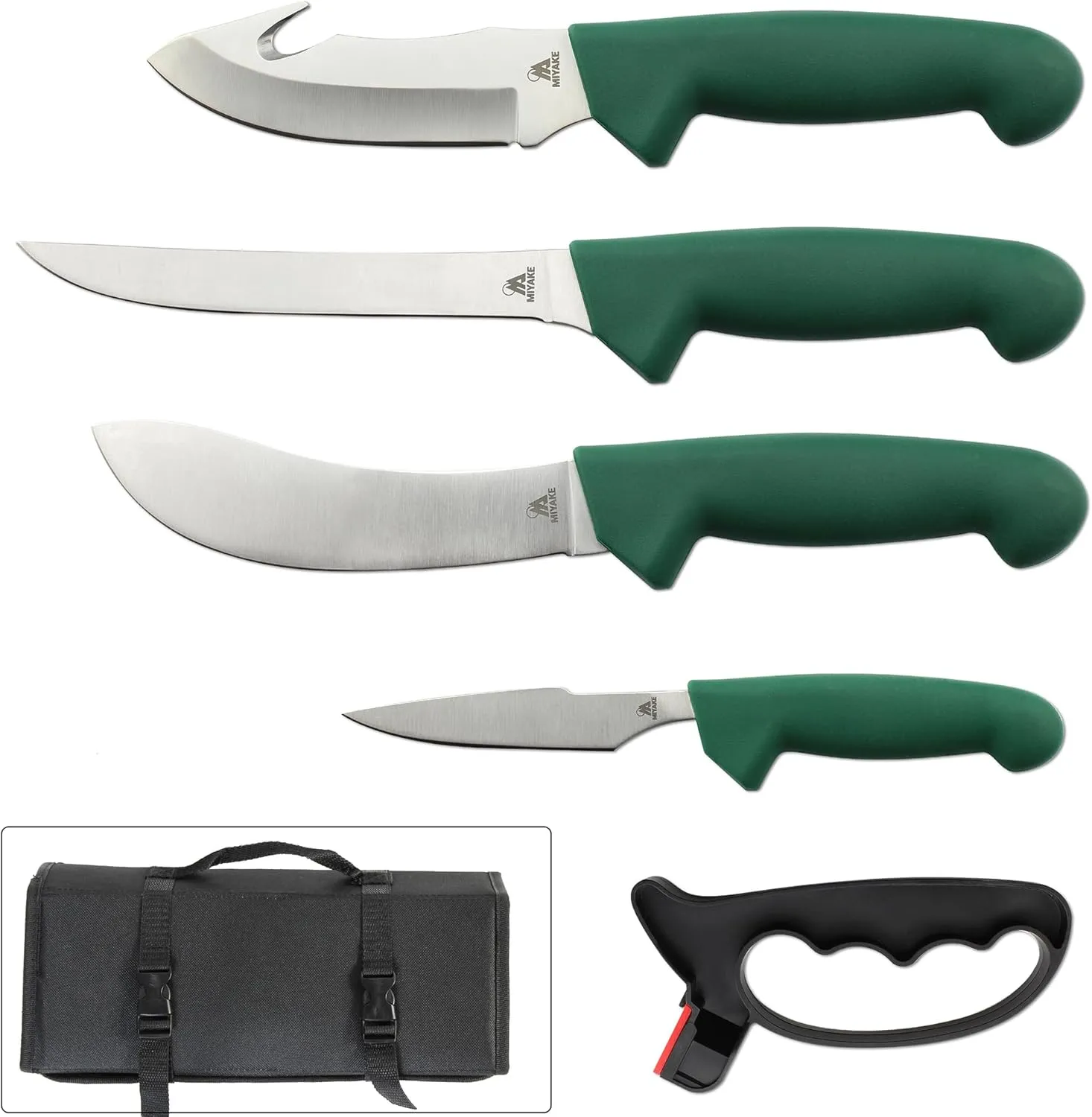 MIYAKE Elk, Buck & Deer Hunting Knife Set Field Dressing Kit Portable Outdoor Butcher Game Processing Gear Accessories | Butcher Knife, Gut Hook Skinning Knives, Boning Knife, Caping Knife, Fillet Knives with Nylon Knife Sheath - Camping Gear