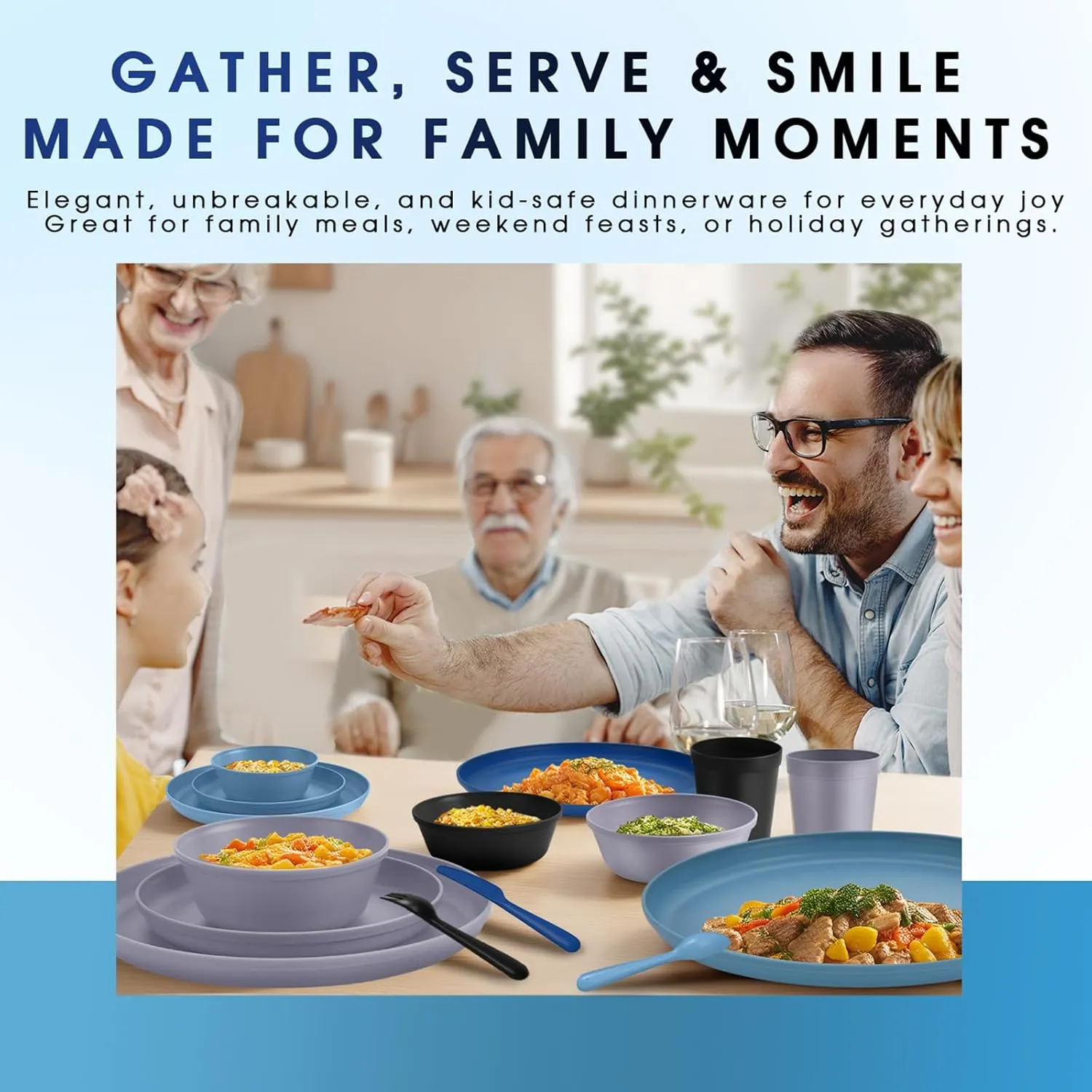 Modern Dinnerware Set – 40-Piece Plastic Plates and Bowls Set for 8, Reusable Unbreakable Dishes with Cups, Forks, Knives and Spoons, for Camping, Picnic or Daily Use