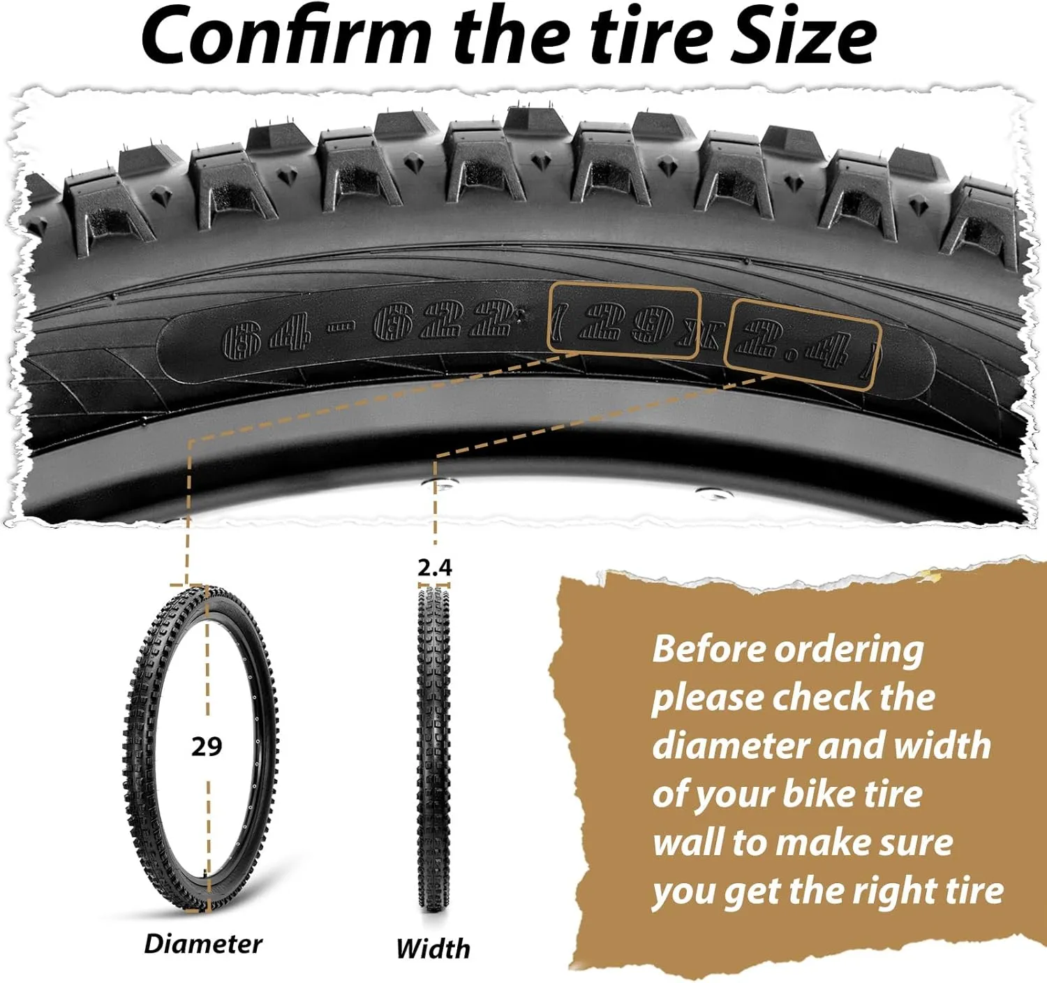 MOHEGIA Mountain Bike Tires Set: 2 Pack 26x2.4/27.5x2.4/ 29x2.4 Inch Folding Bicycle Tires Replacement and Pair 26/27.5/29 Inch Inner Tubes Schrader Valve with Tire Levers