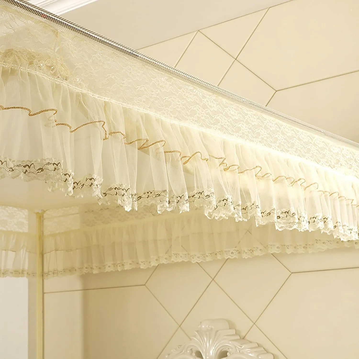 Mosquito Net Bed Canopy 360° Anti-mosquito Tent 3 Side Door Camping Anti-fall Bed 100% Polyester Curtain Netting Bedding Yurt,Yellow,1.5m