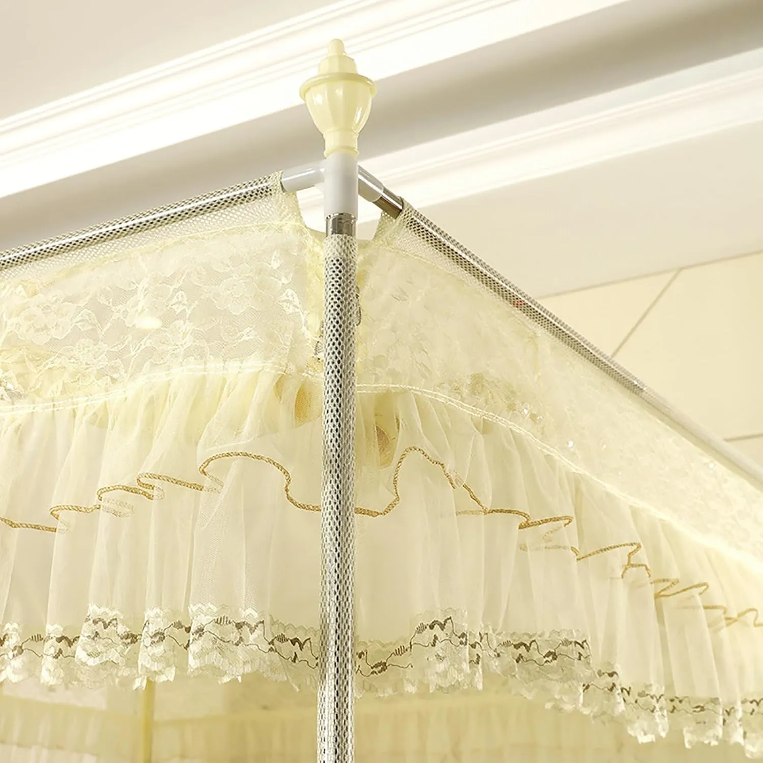 Mosquito Net Bed Canopy 360° Anti-mosquito Tent 3 Side Door Camping Anti-fall Bed 100% Polyester Curtain Netting Bedding Yurt,Yellow,1.5m